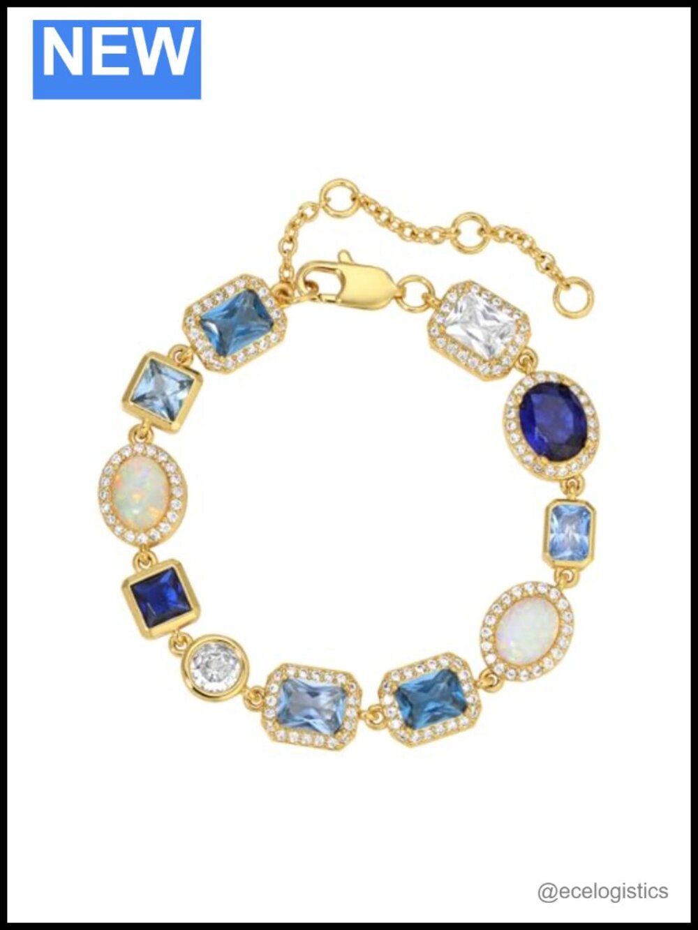 18K Gold Plated CZ Gemstone Charm Bracelet